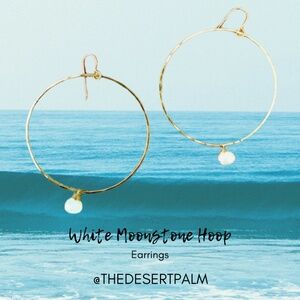 14K Gold Filled Moonstone Hoop Earrings | White Gemstone Hoops